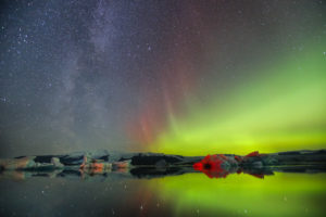 Aurores boreales Jokulsarlon Islande
