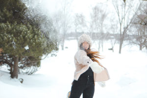 Bataille de neige au Québec en hiver